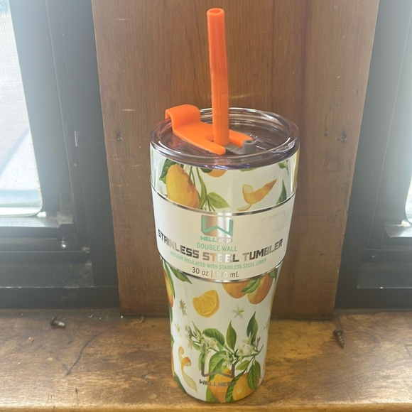 NEW WELLNESS Double Wall  Stainless Steel Tumbler. Oranges Straw 30oz - Picture 1 of 10